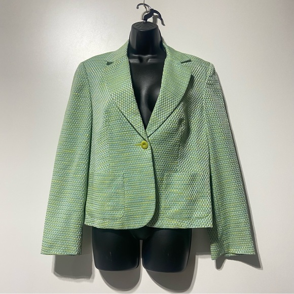 Talbots Green Tweed Boucle Blazer Jacket Size 10 Single Button NWOT - Picture 2 of 12